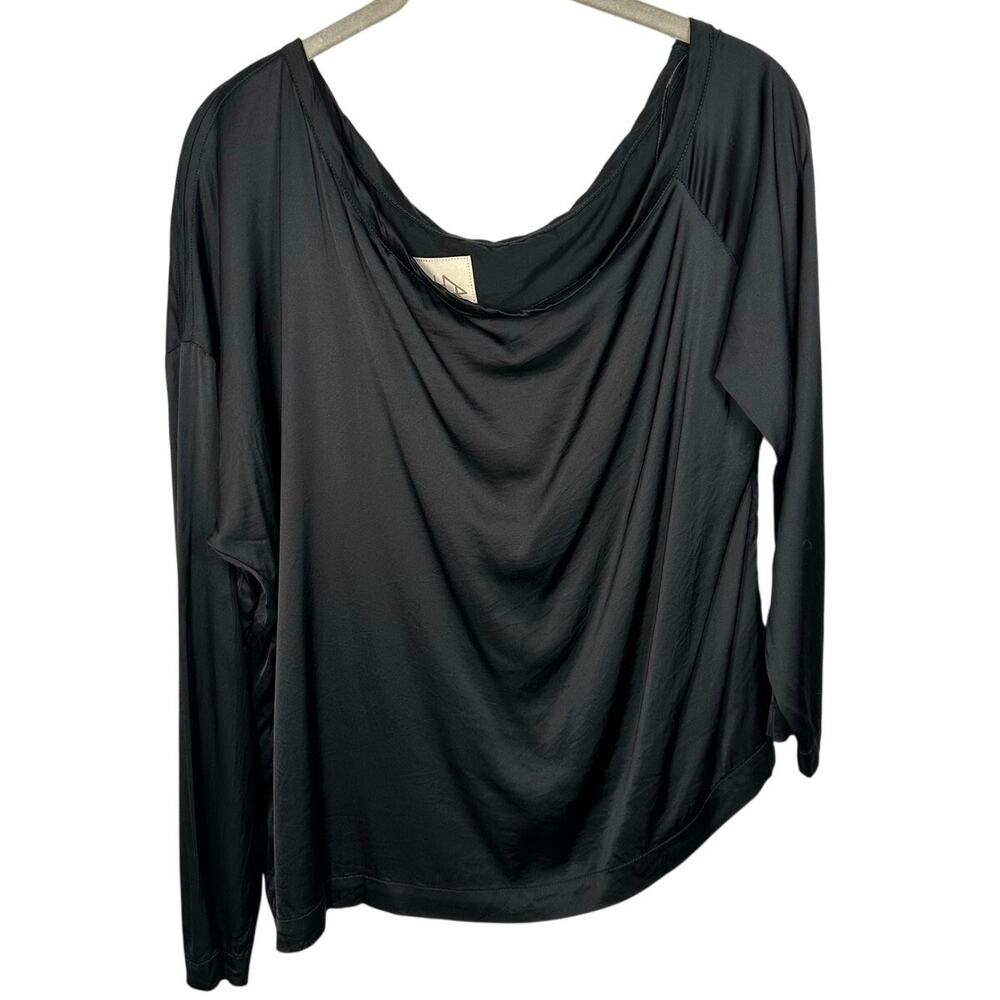 Chaser Black Off The Shoulder Satin Long Sleeve Top Women's Medium